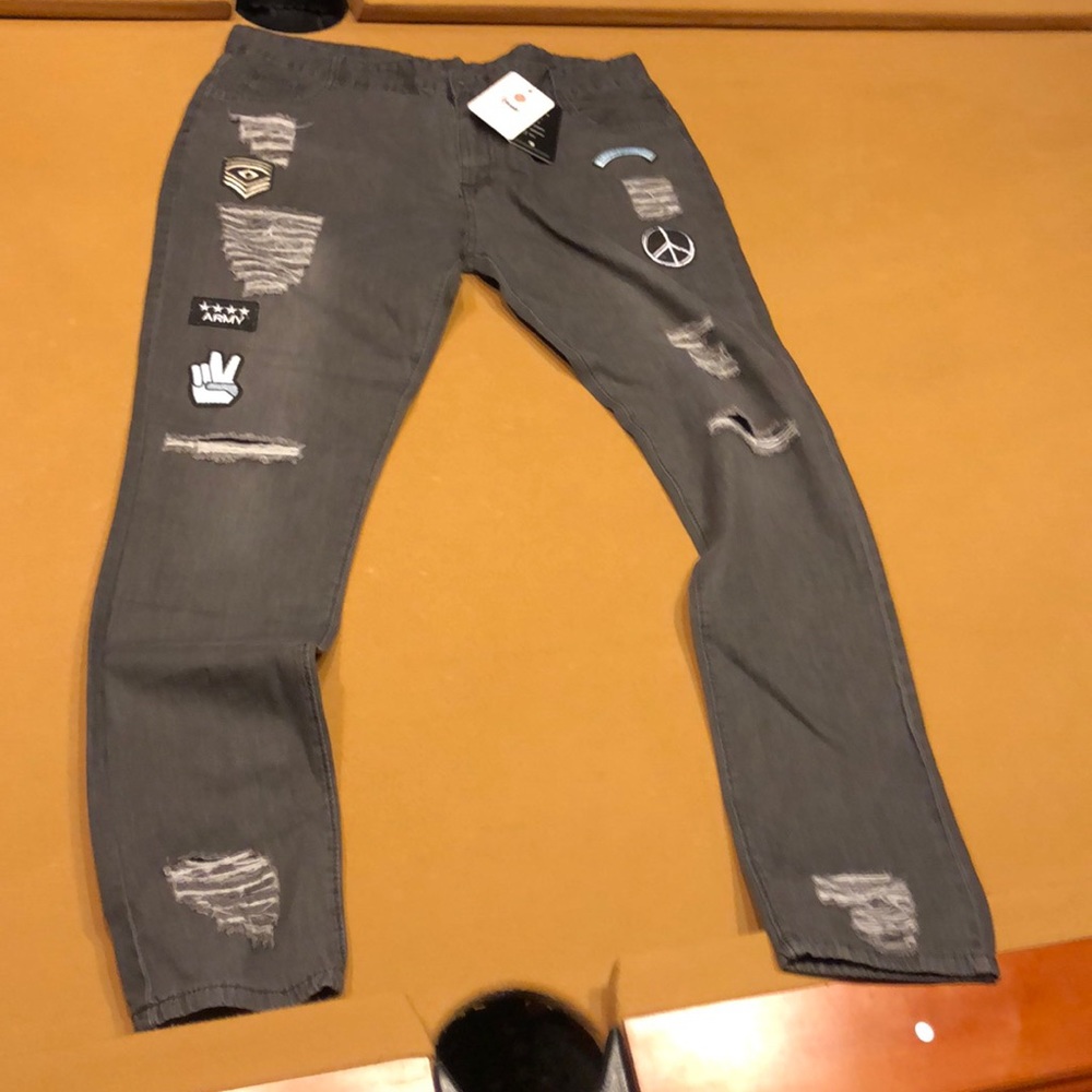 Ripped jeans with patches. Eco friendly